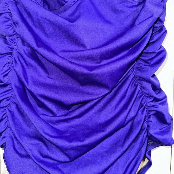 J.Crew Dark Purple Ruched Halter One- Piece Swimsuit Size 14 - Picture 4 of 7